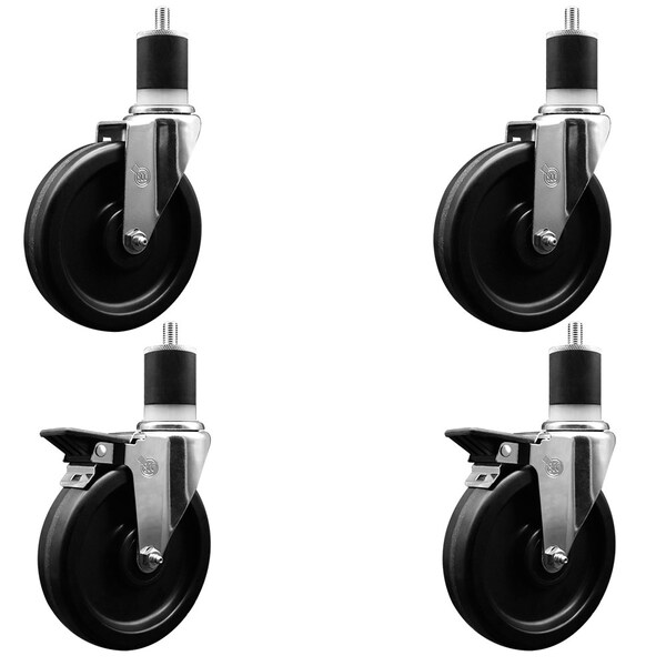 6'' Phenolic Wheel Swivel 1-7/8'' Expanding Stem Caster Set 2 Brakes, 4PK